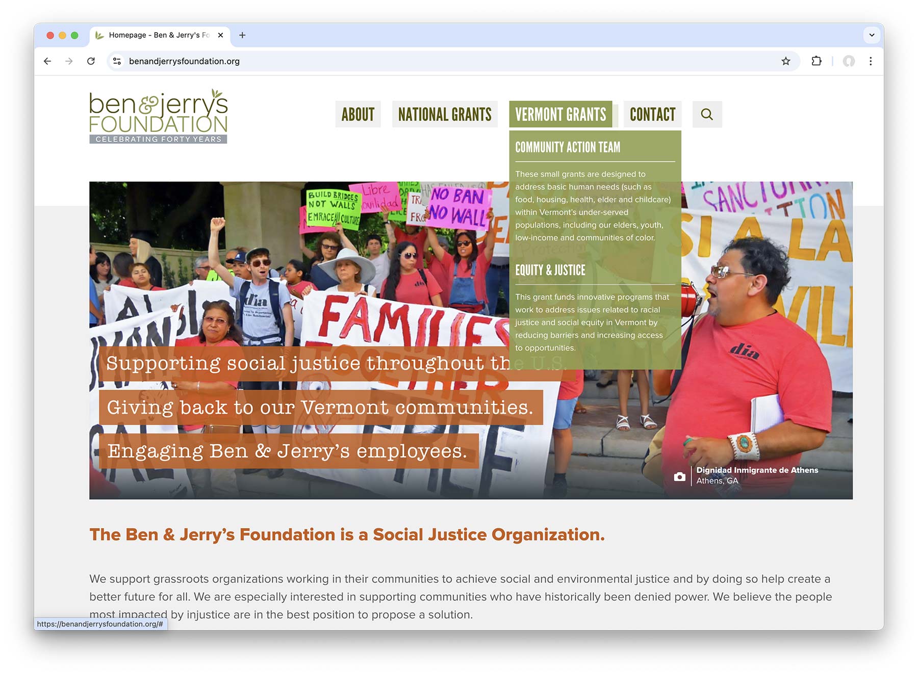 Ben & Jerry's Foundation website homepage