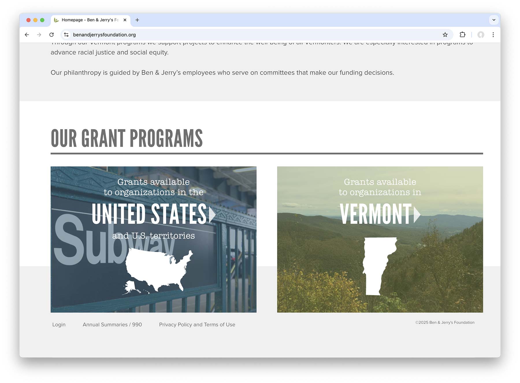 Ben & Jerry's Foundation website homepage