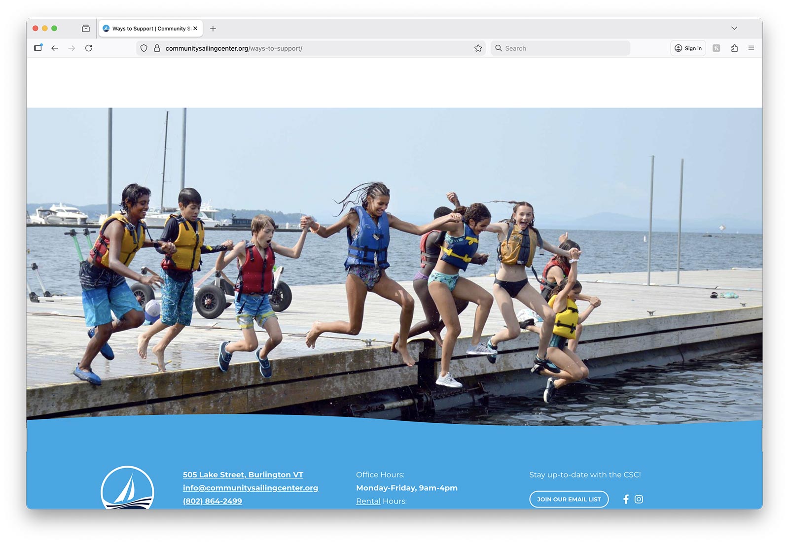 CSC website, kids jumping into water